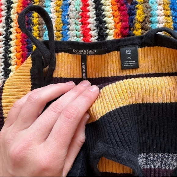 Scotch&Soda Bamboo Striped V Neck Bodysuit Black Yellow Medium - Picture 2 of 3